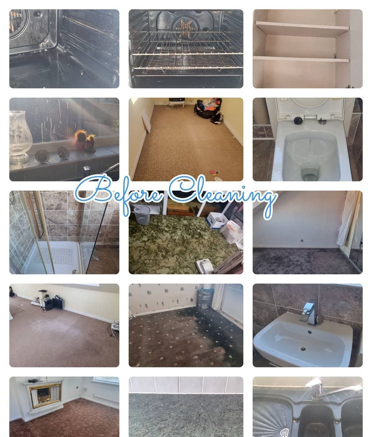 Kitchen and floors — kitchen units, worktops and floors across a property before cleaning