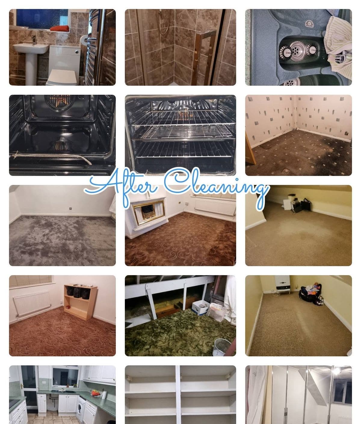 Kitchen and floors — the same kitchen units, worktops and floors after cleaning