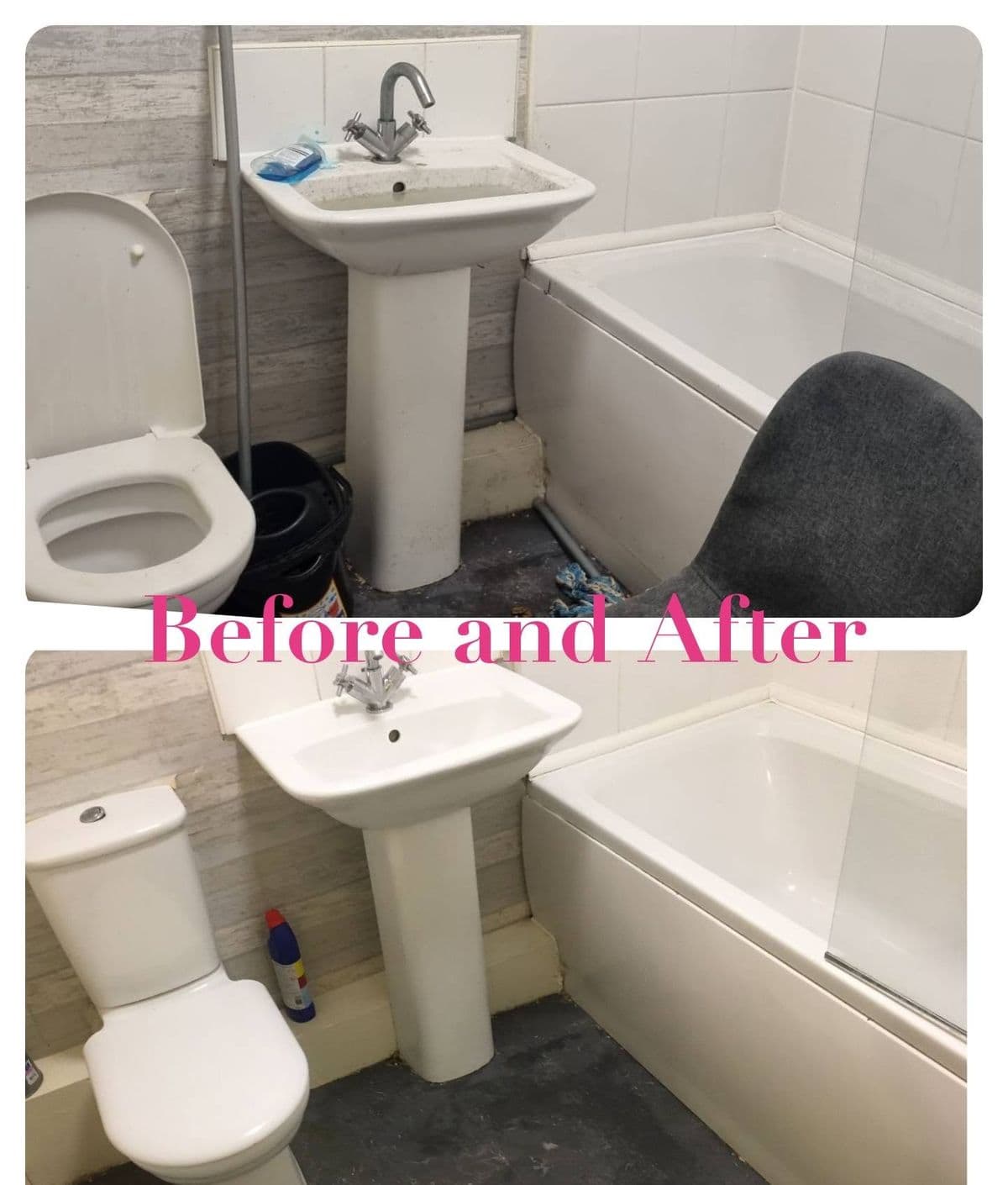 Bathroom — a bathroom suite before and after an end of tenancy clean