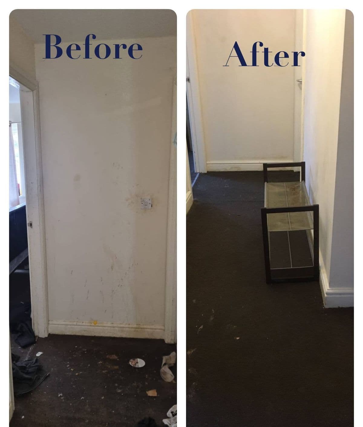 Empty room — an empty room with a marked floor, before and after cleaning