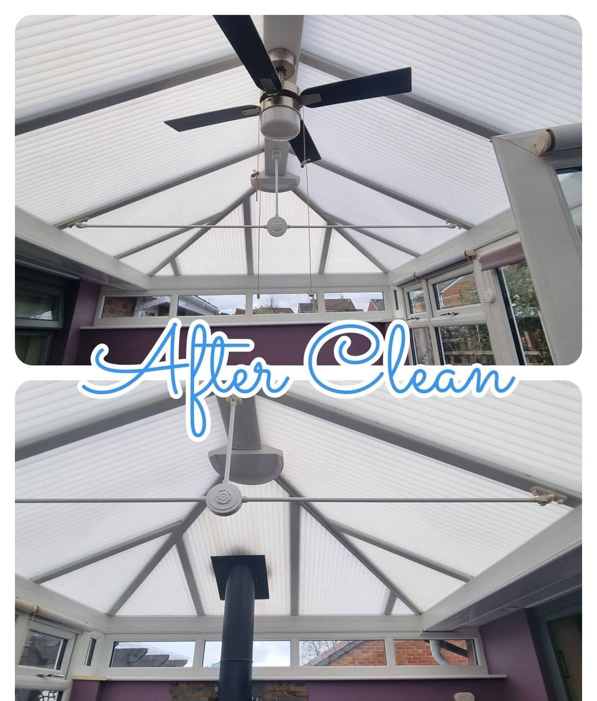 Conservatory roof — a conservatory roof and ceiling fan after cleaning
