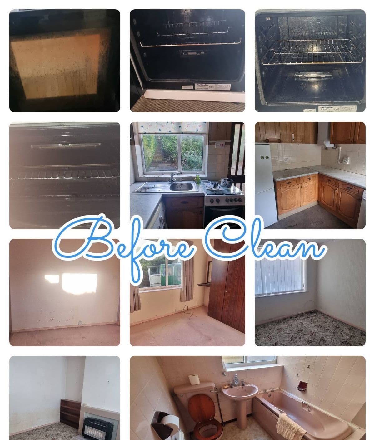 Kitchen and rooms — kitchen, oven and living space before cleaning