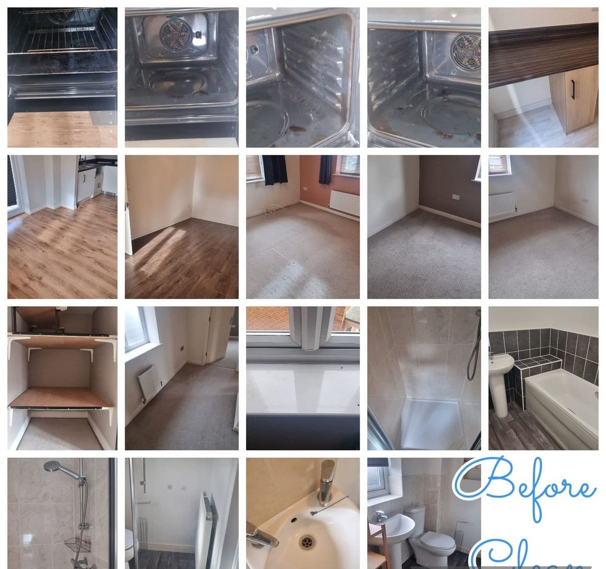 Whole property — rooms, floors and bathroom across a property before cleaning