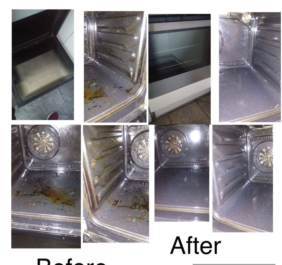 Oven interior — oven interior and door, before and after cleaning