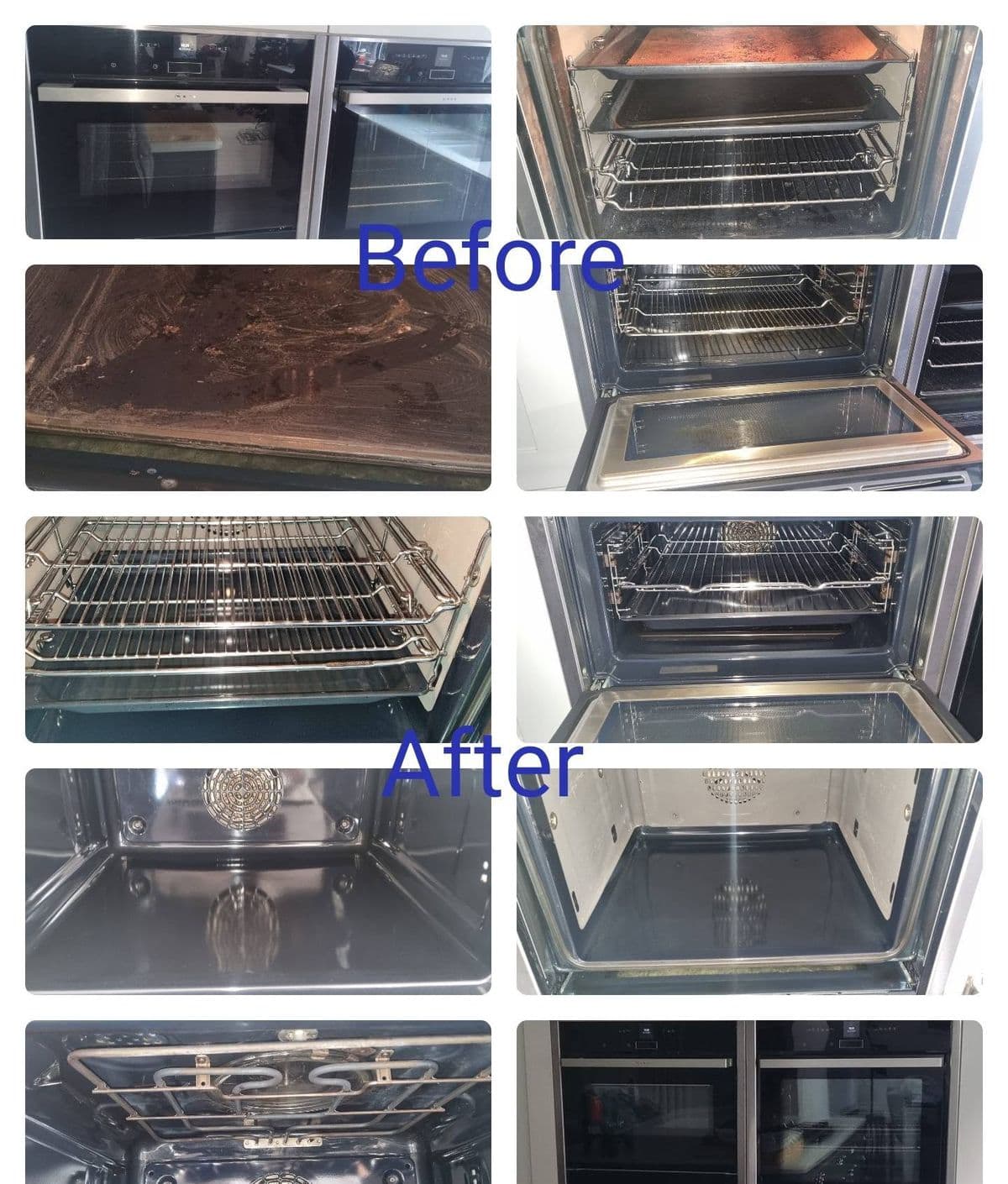 Oven interior — oven racks and interior, before and after cleaning