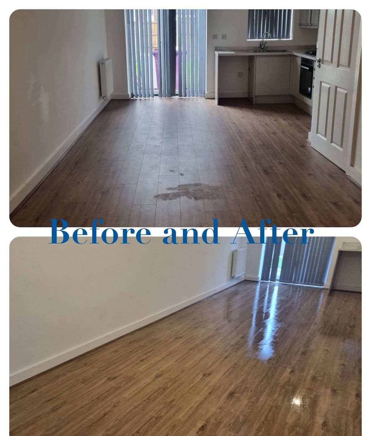Floors — a wooden floor before and after cleaning