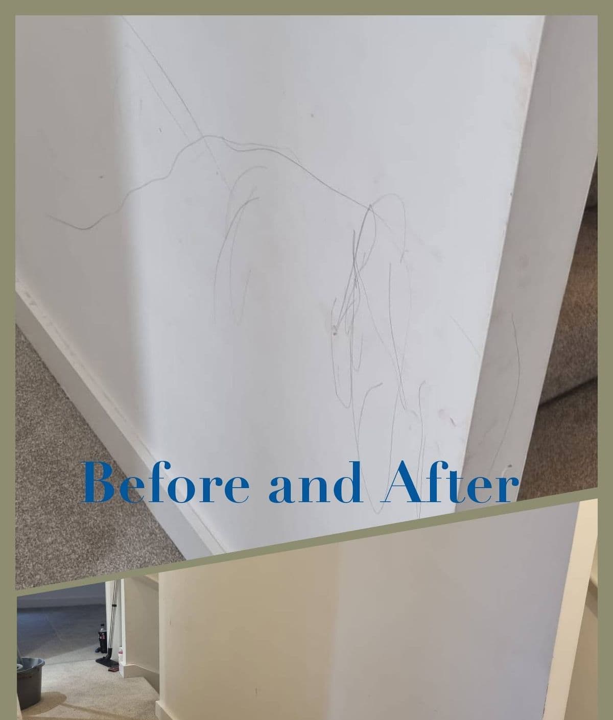 Walls and ceiling — marked walls and ceiling, before and after