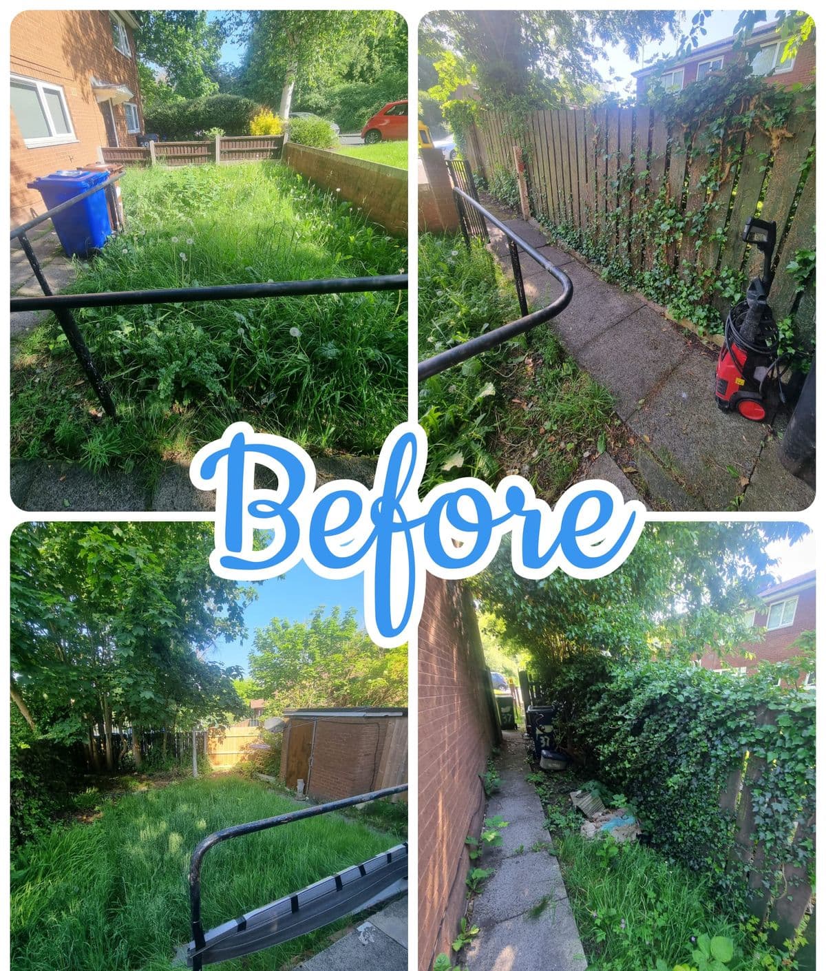 Garden and yard — the same rear garden and path before clearing